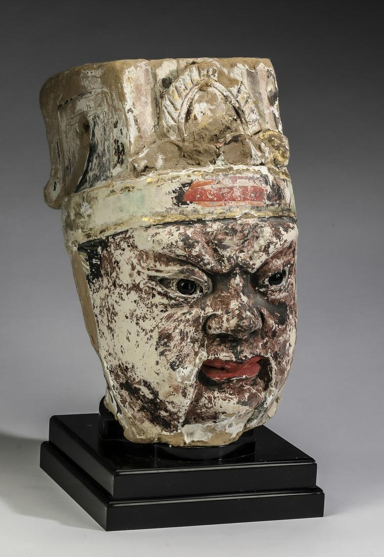 Chinese Ming style painted stone bust, 15"h (1 of 4)