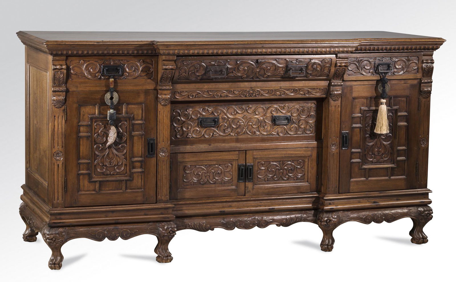 French Provincial style buffet w/Asian carvings, 72"w (1 of 5)