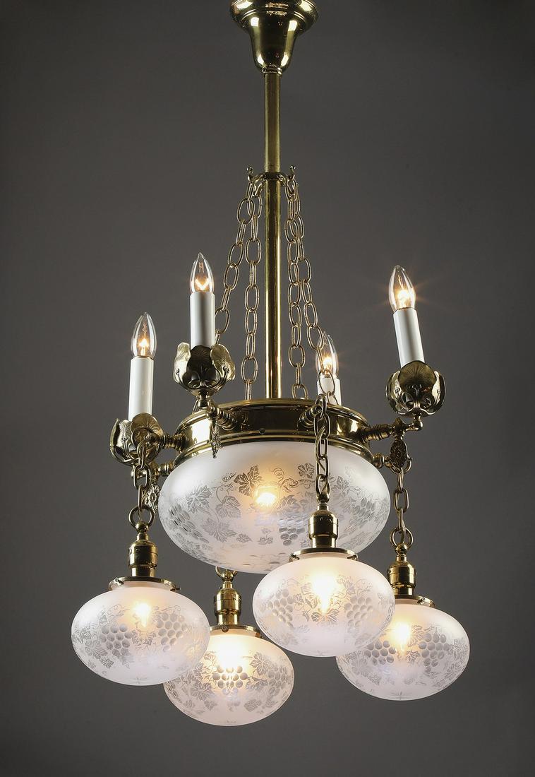 9-light Victorian style glass and brass chandelier (1 of 3)