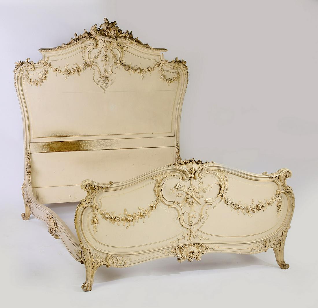 Early 20th c. Rococo style paint decorated bed (1 of 4)