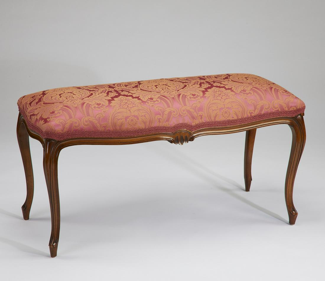 Early 20th c. French Louis XV style bench, in silk (1 of 2)