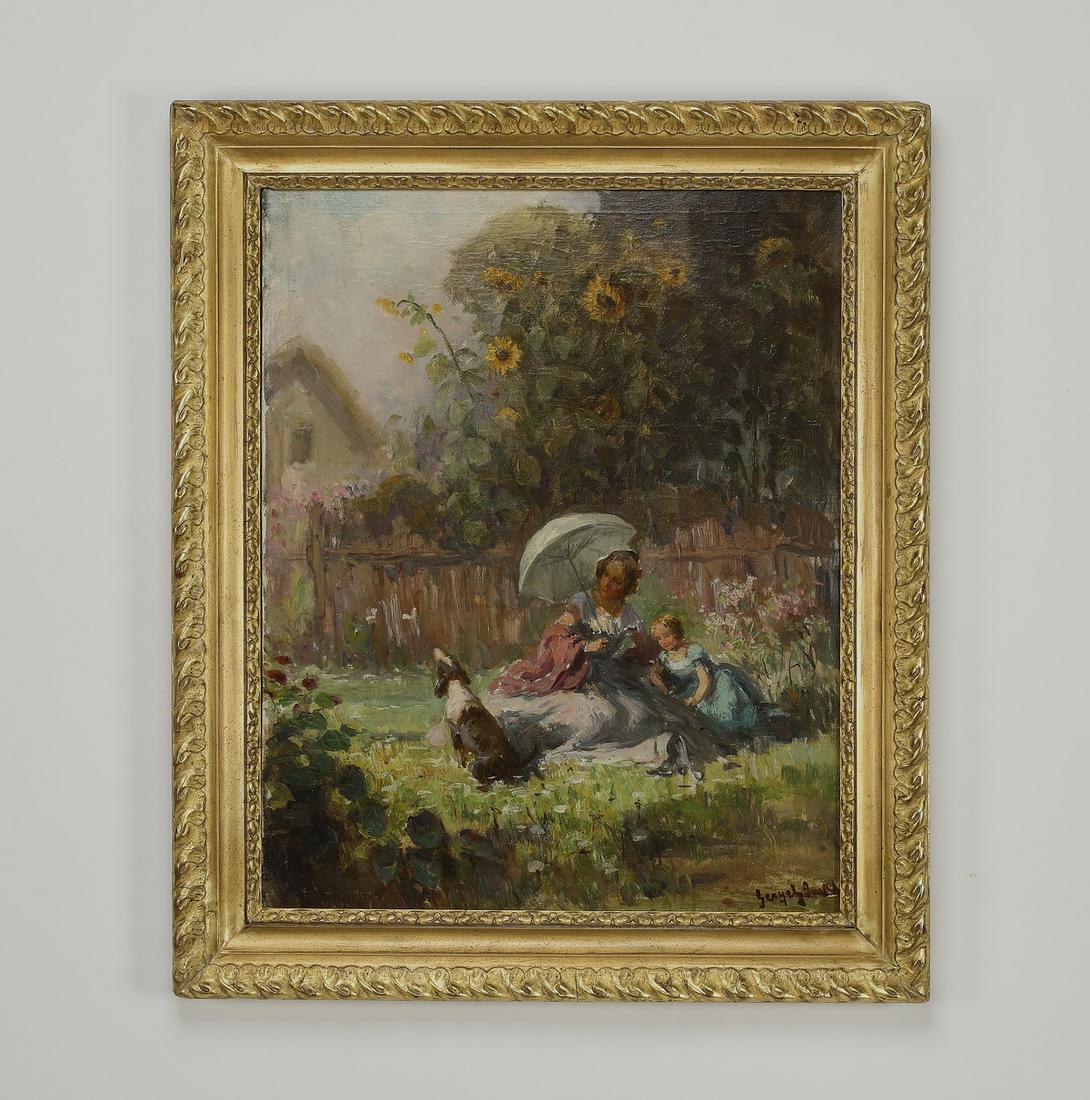 Signed Continental School O/c garden scene, 19th c. (1 of 4)