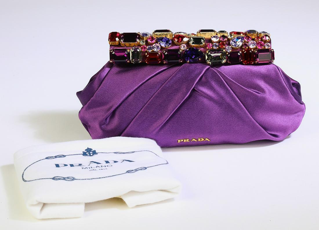 Authentic Prada purple duchesse satin gemstone clutch (1 of 5)