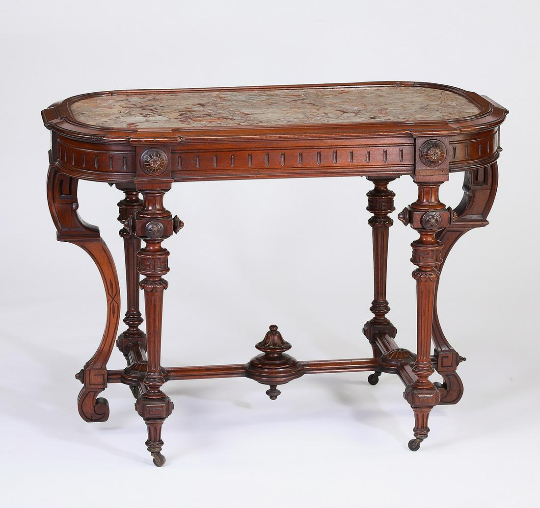 19th c. Renaissance Revival walnut marble top table (1 of 5)