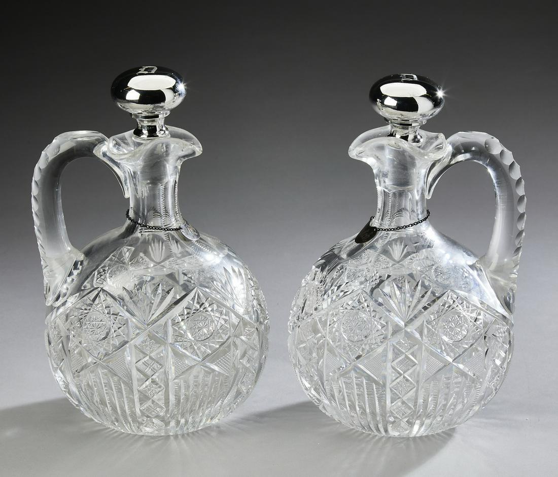 (2) Cut crystal and Gorham sterling stopper jugs (1 of 6)