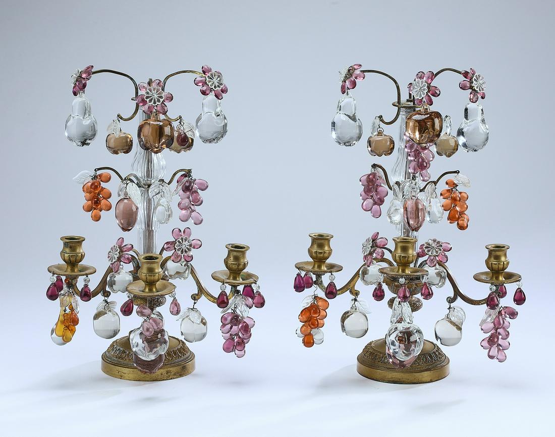 (2) Early 20th c. bronze and cut glass candelabra (1 of 2)