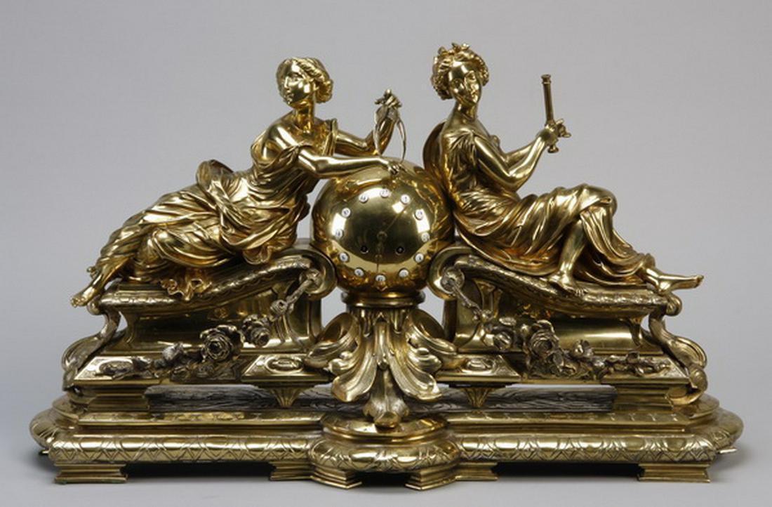 19th c. French figural bronze clock, marked (1 of 6)