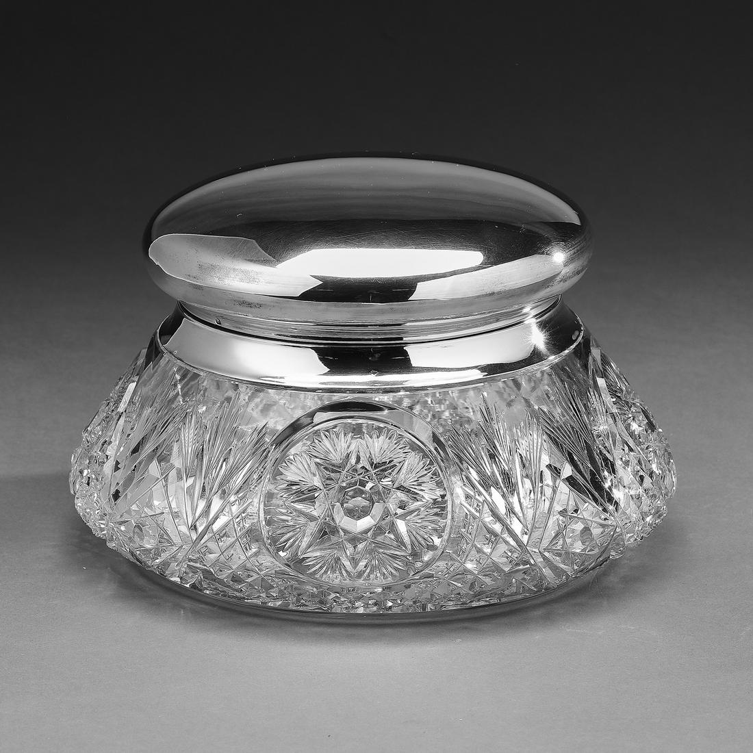 Oversize French crystal and sterling biscuit jar (1 of 6)