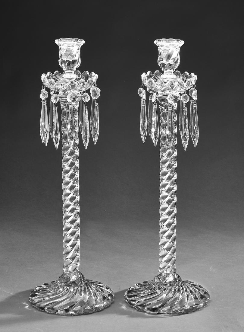 (2) 19th c. Baccarat crystal rope twist candlesticks (1 of 3)
