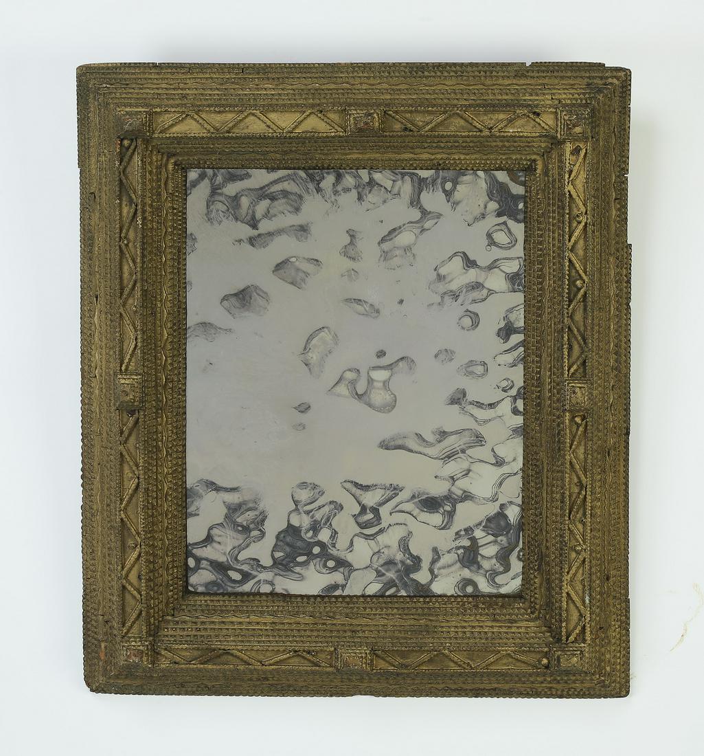 19th c. paint-decorated tramp art wall mirror, 36"h (1 of 1)