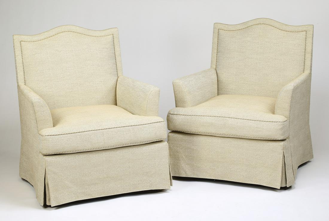 (2) Custom upholstered armchairs w/ silk cording (1 of 4)