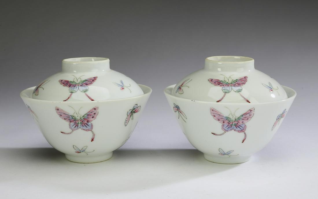 (2) Chinese 100 Butterflies motif covered rice bowls (1 of 7)