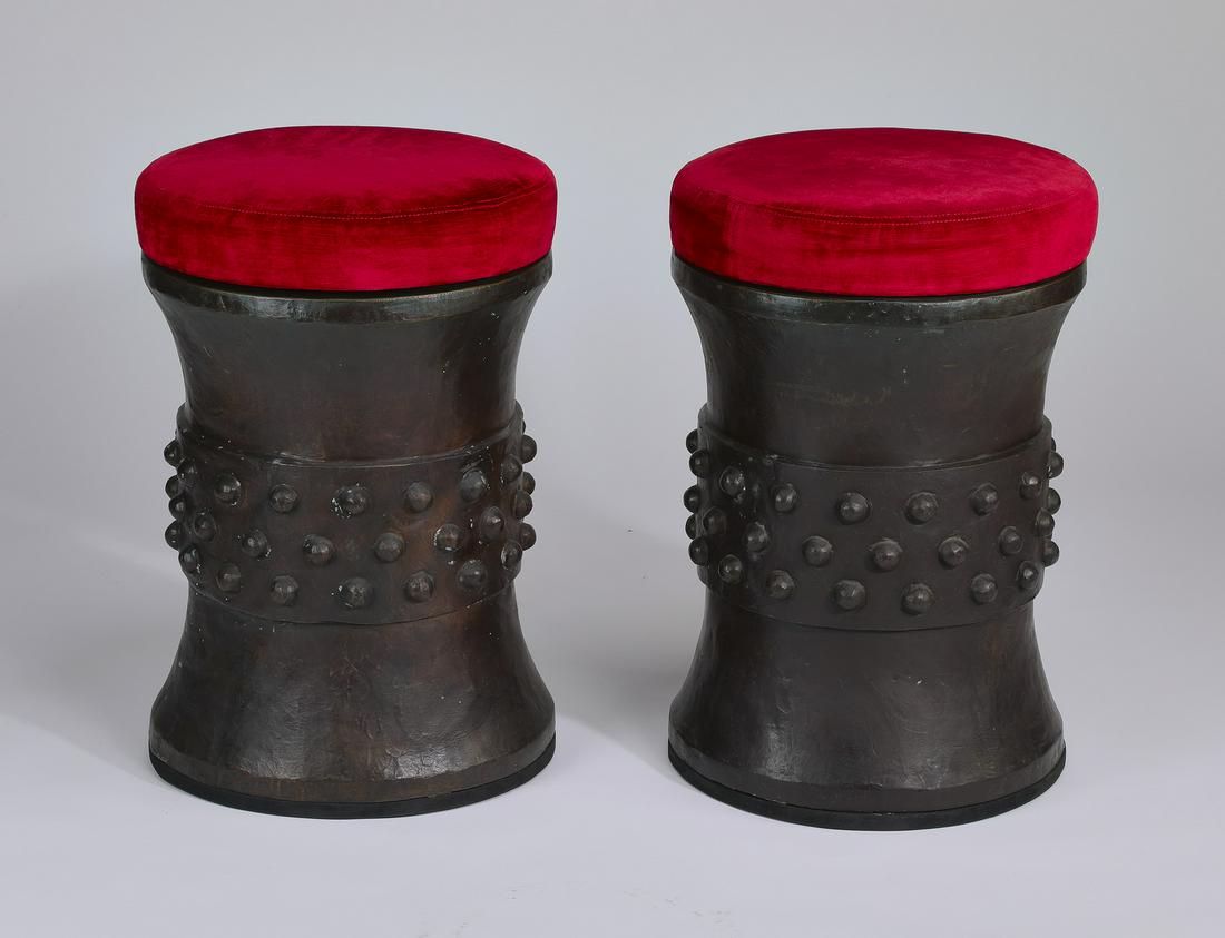 (2) Thai bronze rain drum style stools, 24"h (1 of 3)
