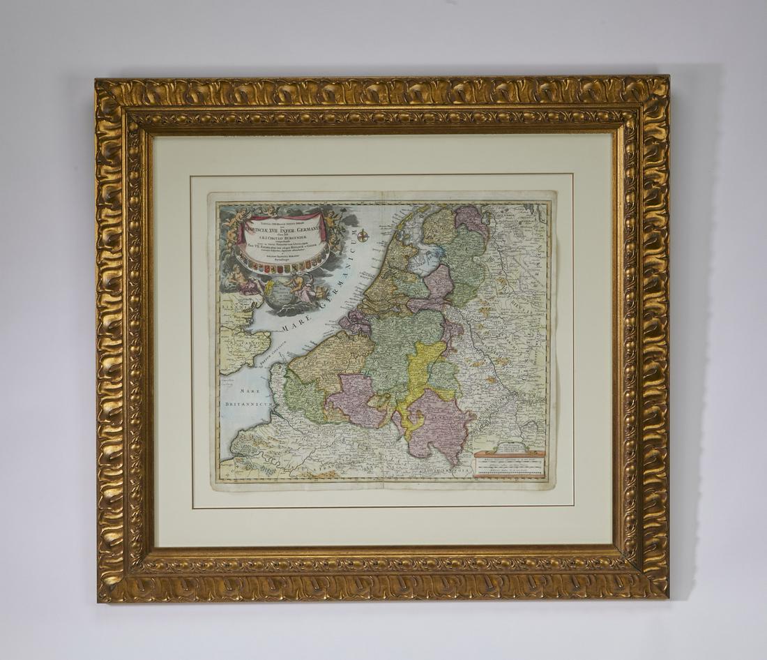 Hand colored copper engraved map by Homann, 1715 (1 of 3)