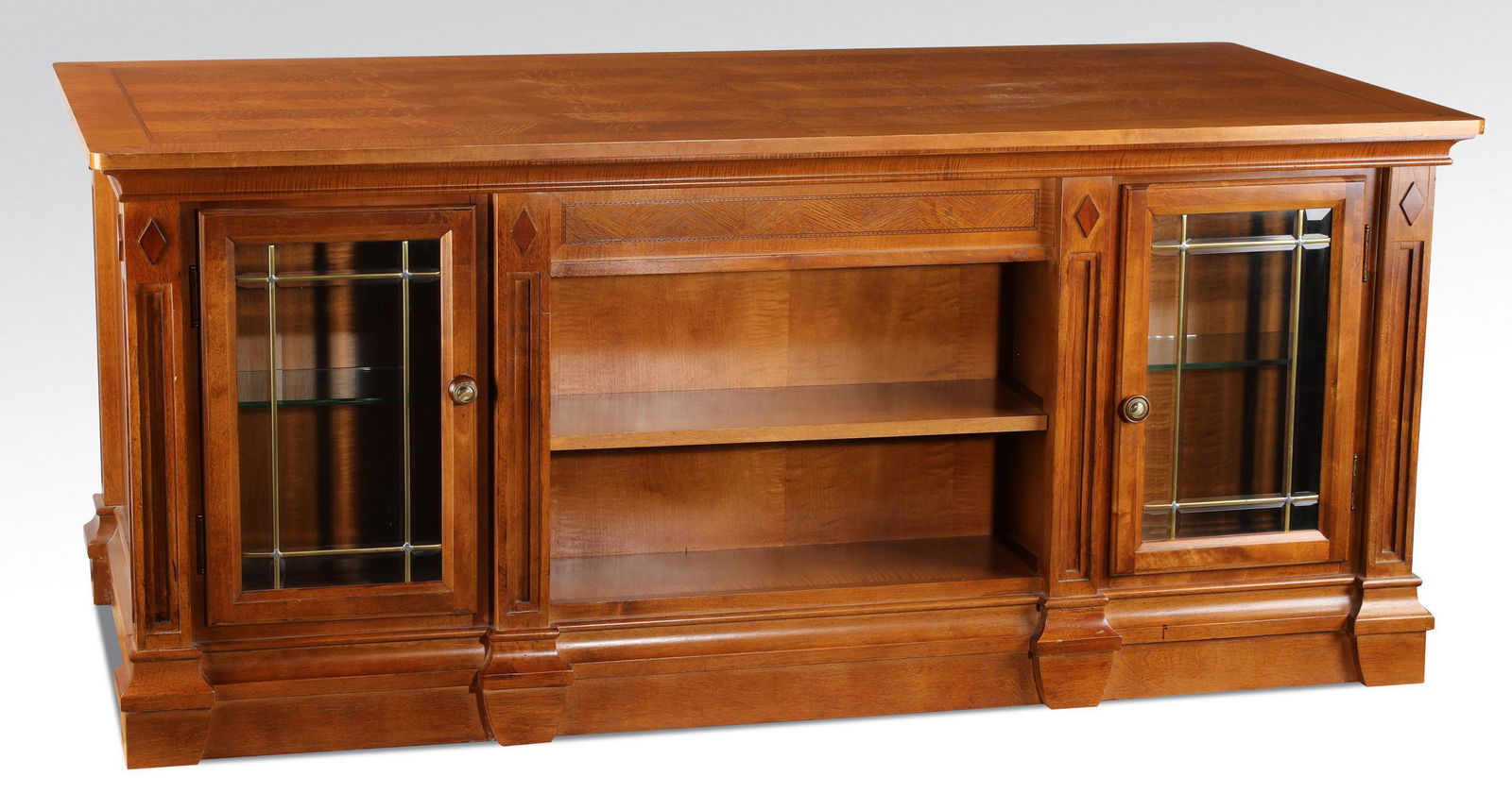 Executive mahogany desk with leaded dusplay cabinets (1 of 6)