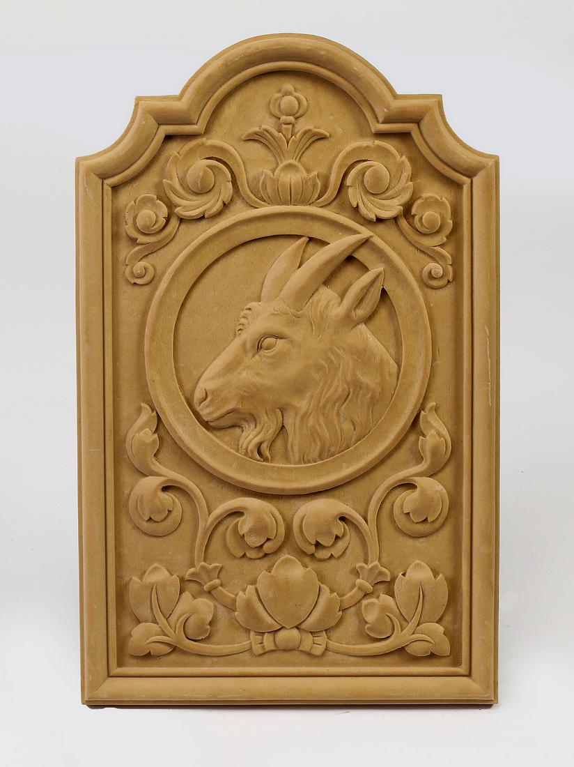 Arched figural goat architectural panel, 21"h (1 of 1)