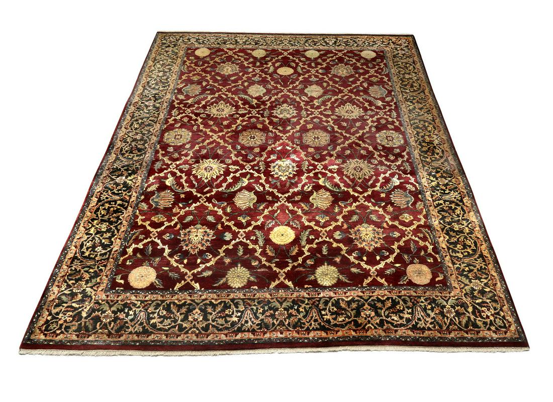 Hand knotted wool panel garden carpet, 12 x 9 (1 of 4)
