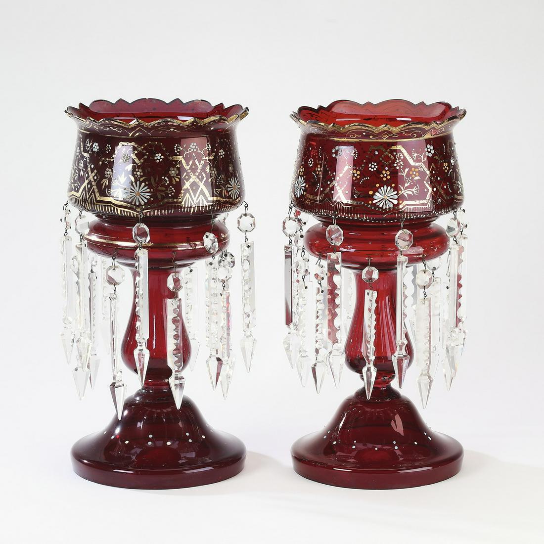 (2) Bohemian gilt ruby glass lusters (1 of 2)
