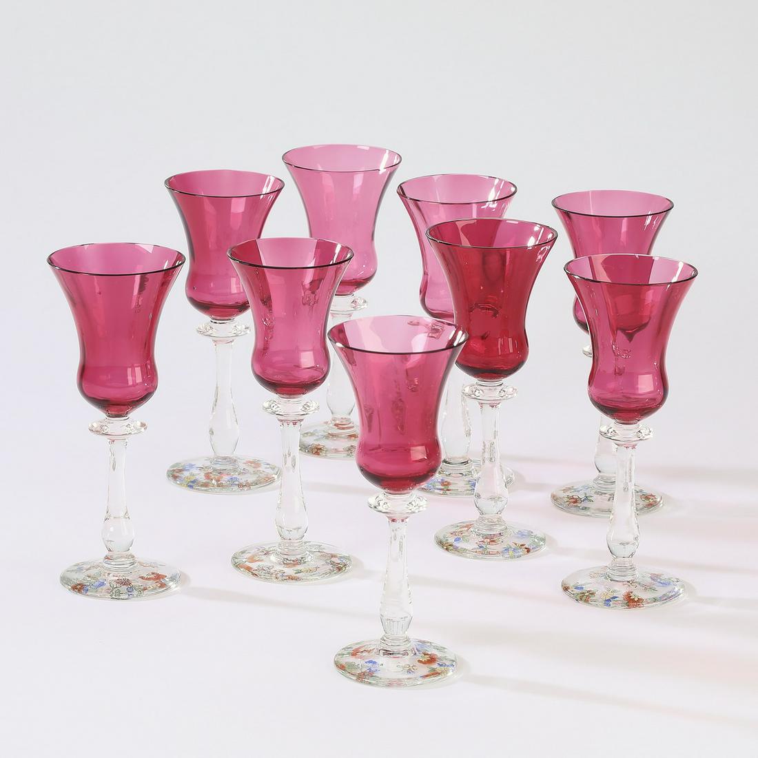 (9) Bohemian style cordials with enameled flowers (1 of 3)