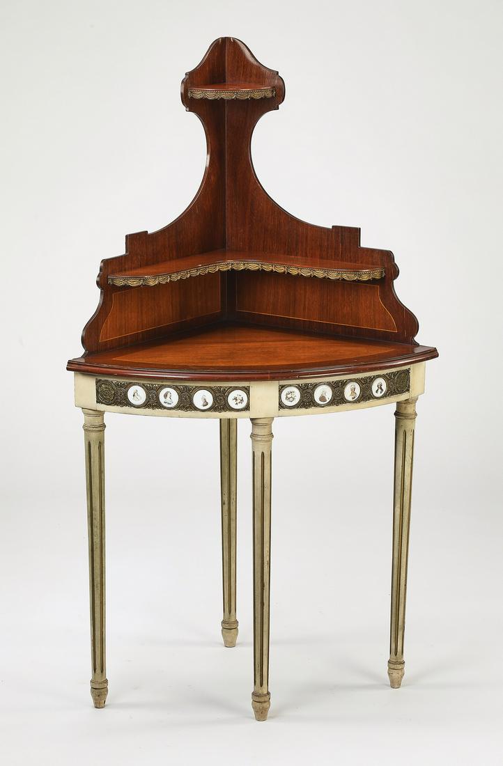 Vintage diminutive corner display w/ porcelain cameos (1 of 3)