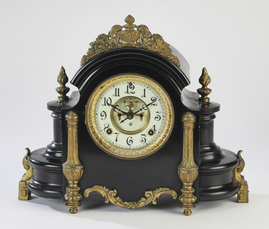Ansonia gilt and enameled iron mantel clock (1 of 6)