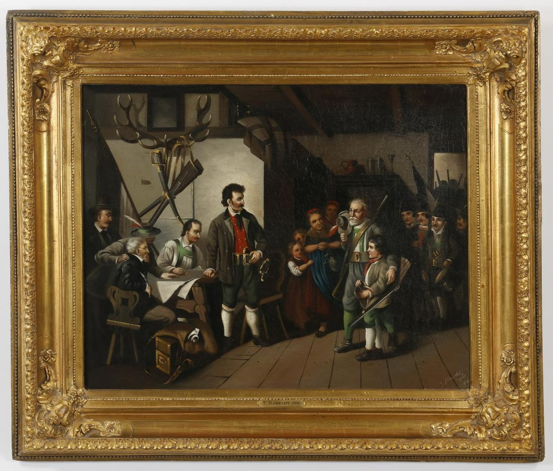 19th c. Belgian oil on canvas tavern scene, signed (1 of 4)