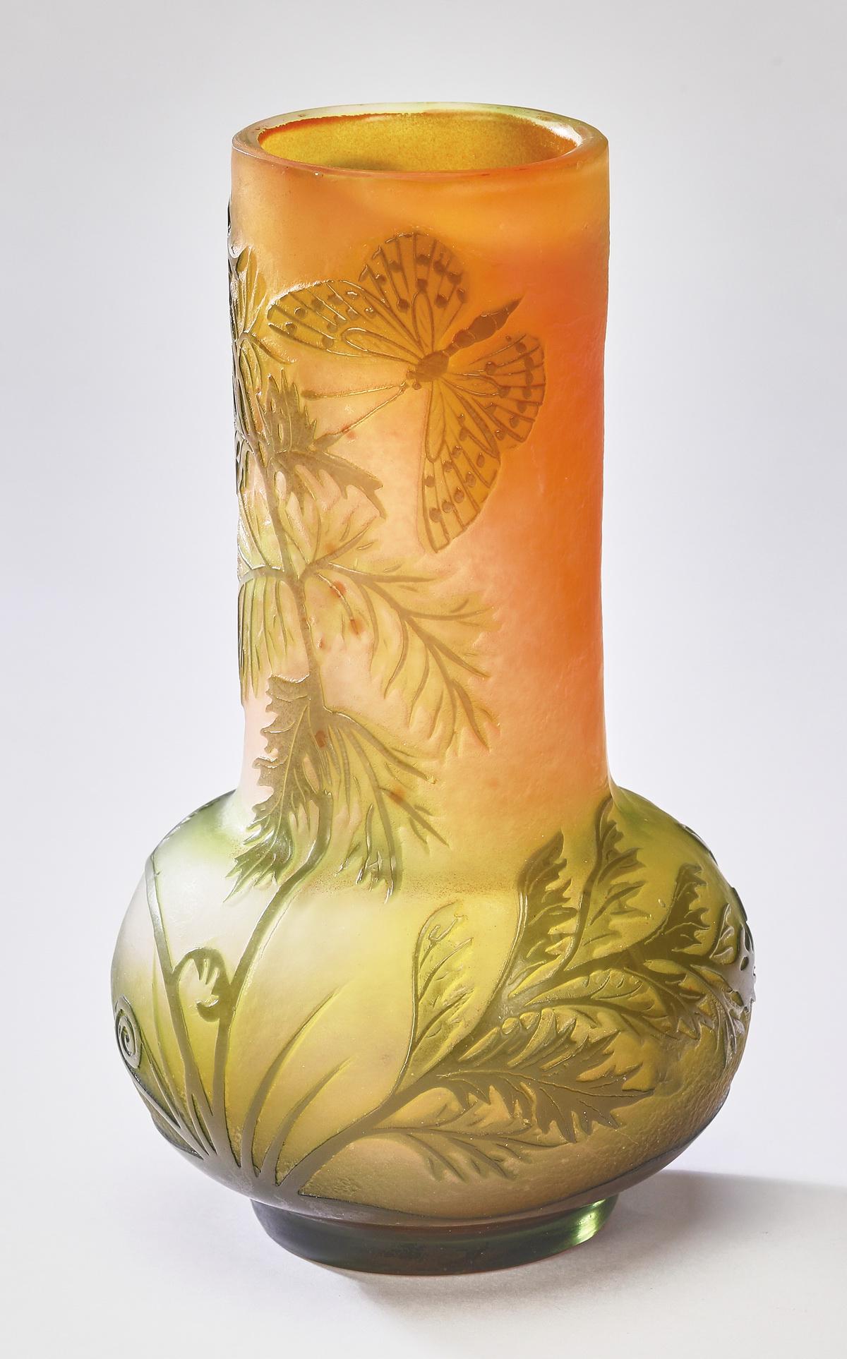 Galle style cameo glass vase depicting insects (1 of 4)