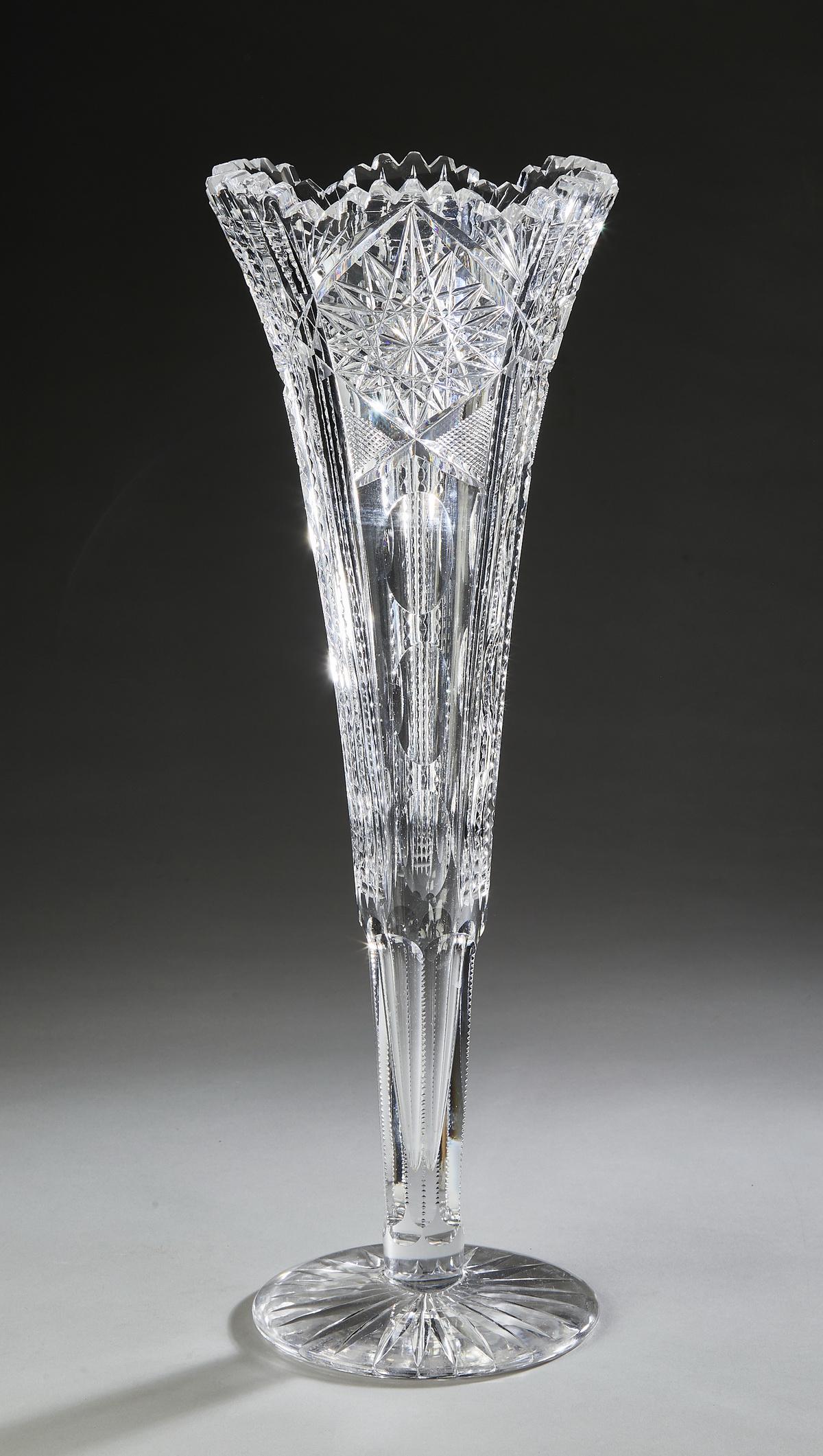 American brilliant cut crystal trumpet vase, 18"h (1 of 2)