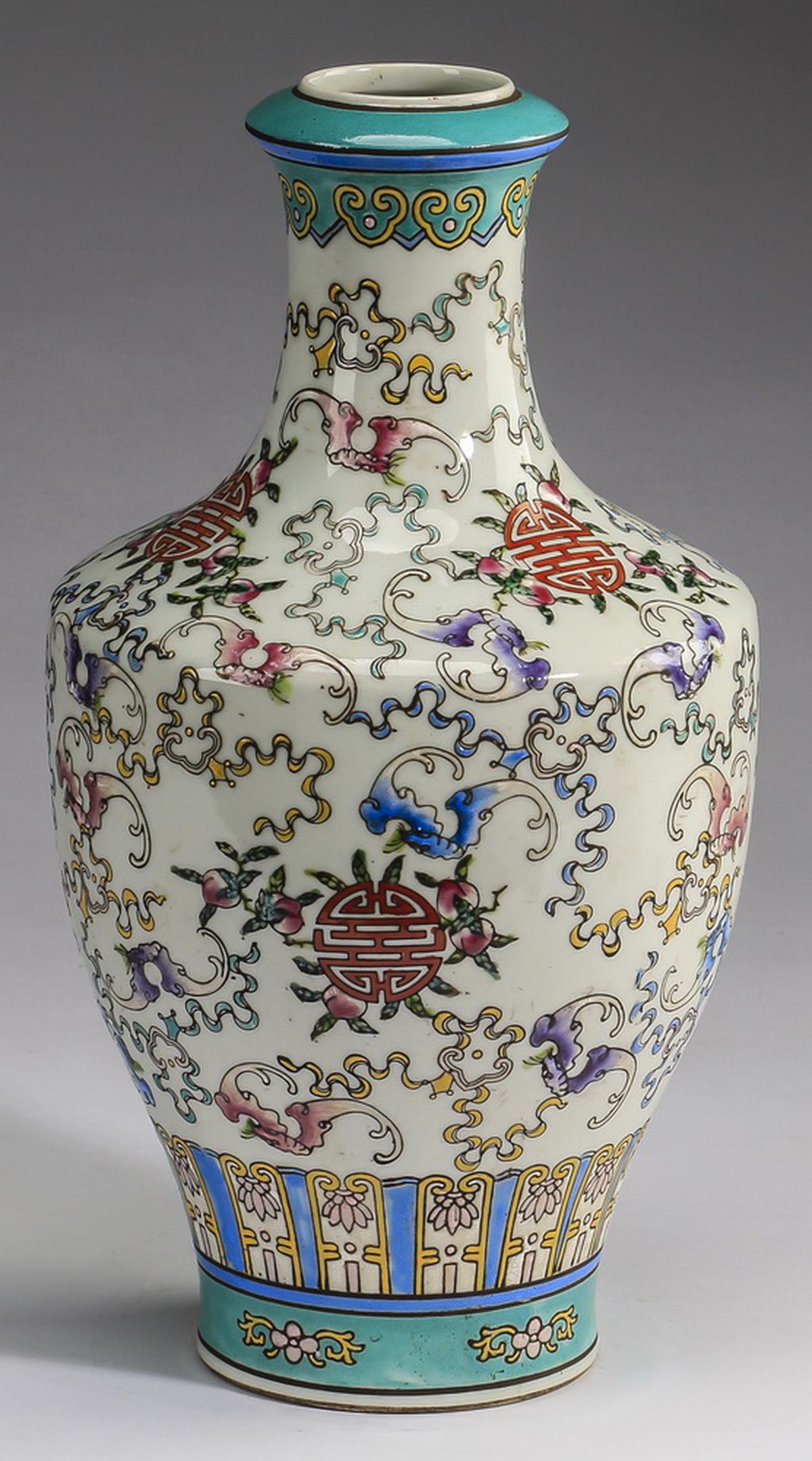 Chinese 'Fu and Shou' motif vase, 13"h (1 of 6)