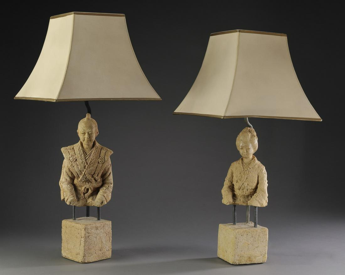 Pair of Chinese ancestor bust lamps (1 of 3)