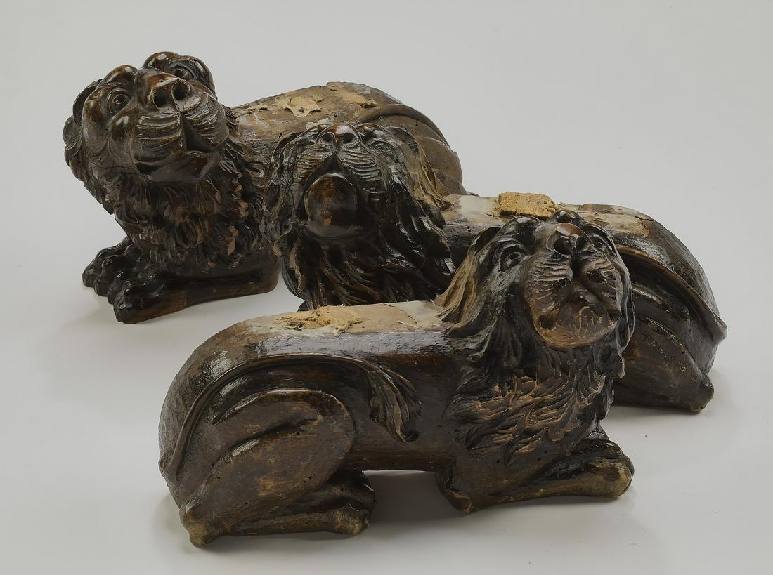 (3) 19th c. carved oak lion architectural elements (1 of 1)