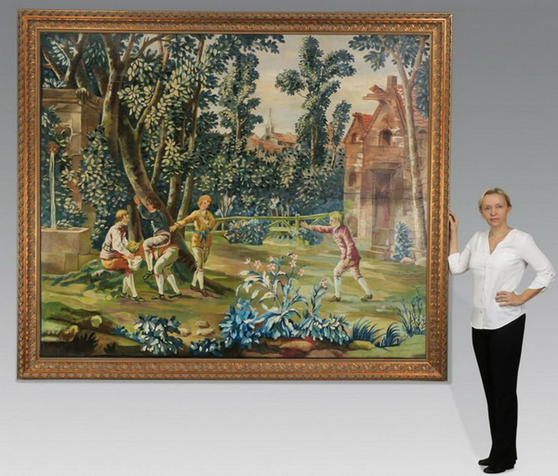 19th c. O/c, after Oudry 'Le Cheval Fondu': After Jean -Baptiste Oudry (French, 1686-1755), monumental 19th century Continental oil on canvas, depicting a reverse tableaux from 'Les Amusements Champetres' ('The Pastoral Amusements') titled 'Le