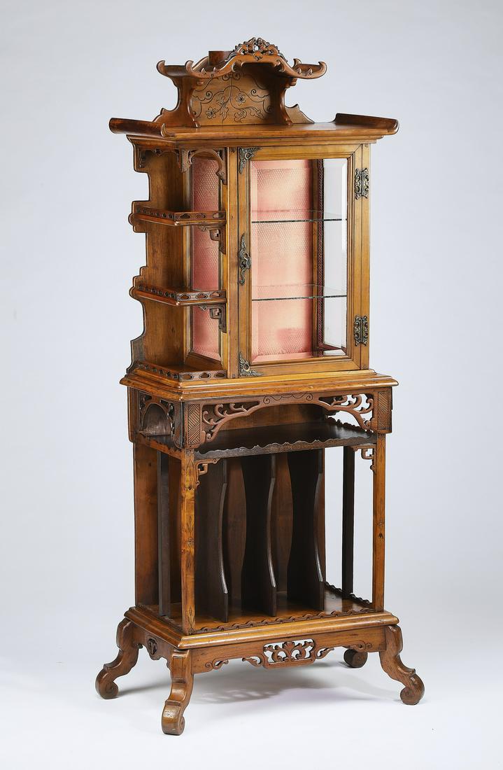 Late 19th c. Chinese Chippendale style walnut vitrine (1 of 5)