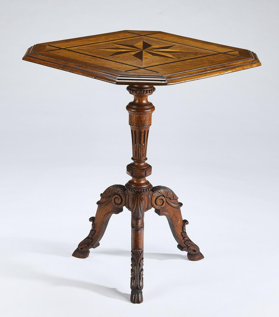 Early 20th c. octagonal marquetry pedestal table (1 of 4)