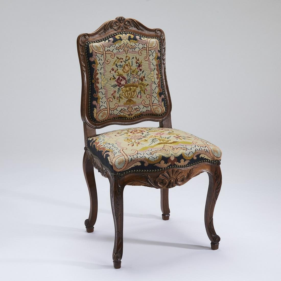 19th c. French oak side chair in needlepoint (1 of 4)