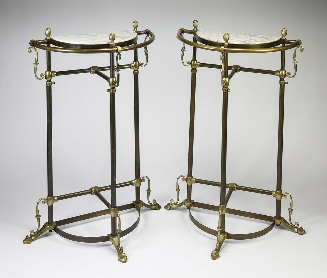 (2) Adjustable Hollywood Regency marble top pedestals (1 of 2)