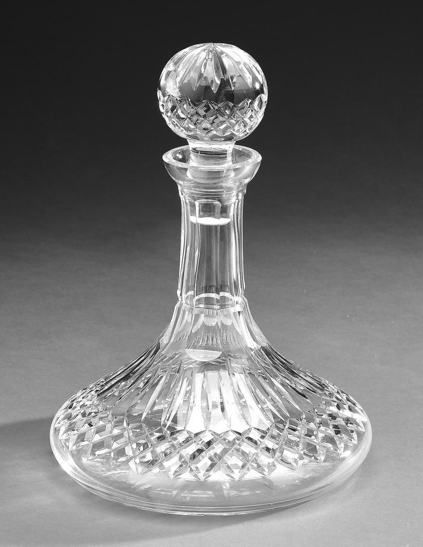 Waterford 'Alana' crystal ship's decanter: Waterford crystal ship's decanter in the 'Alana' pattern, having a faceted ball stopper and a cross hatch cut body, maker marked, 10"h x 7"dia.