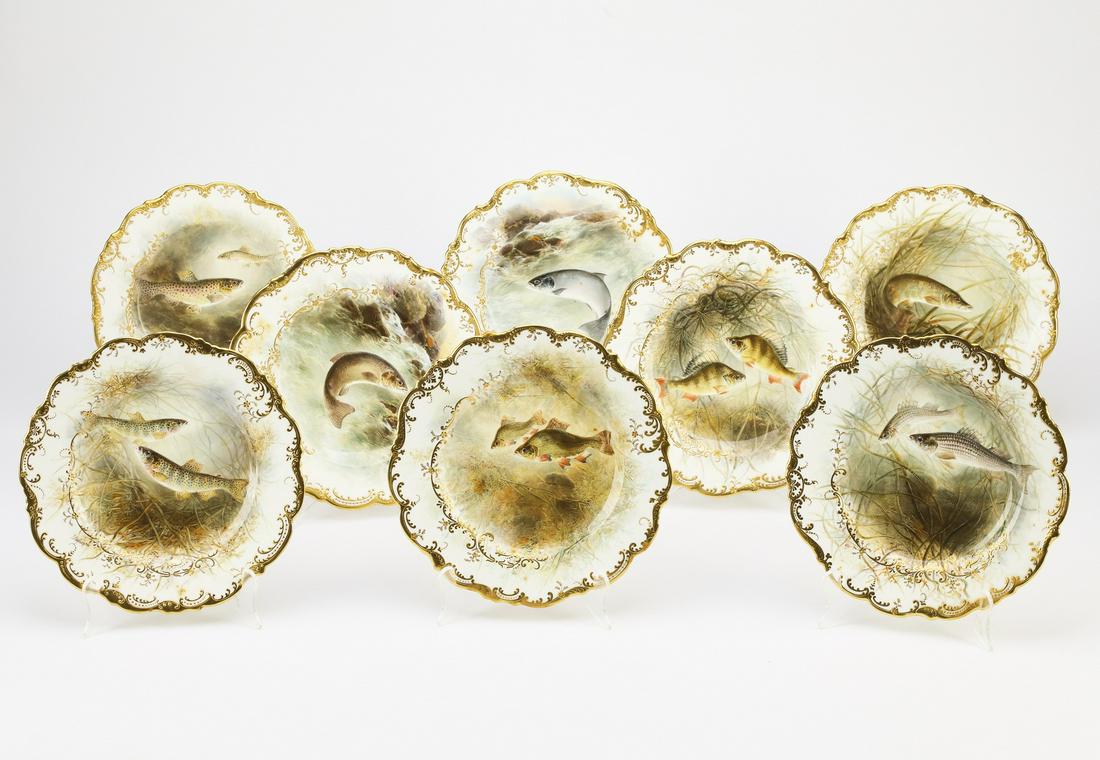 (8) Hand painted Cauldon fish plates for Tiffany (1 of 4)