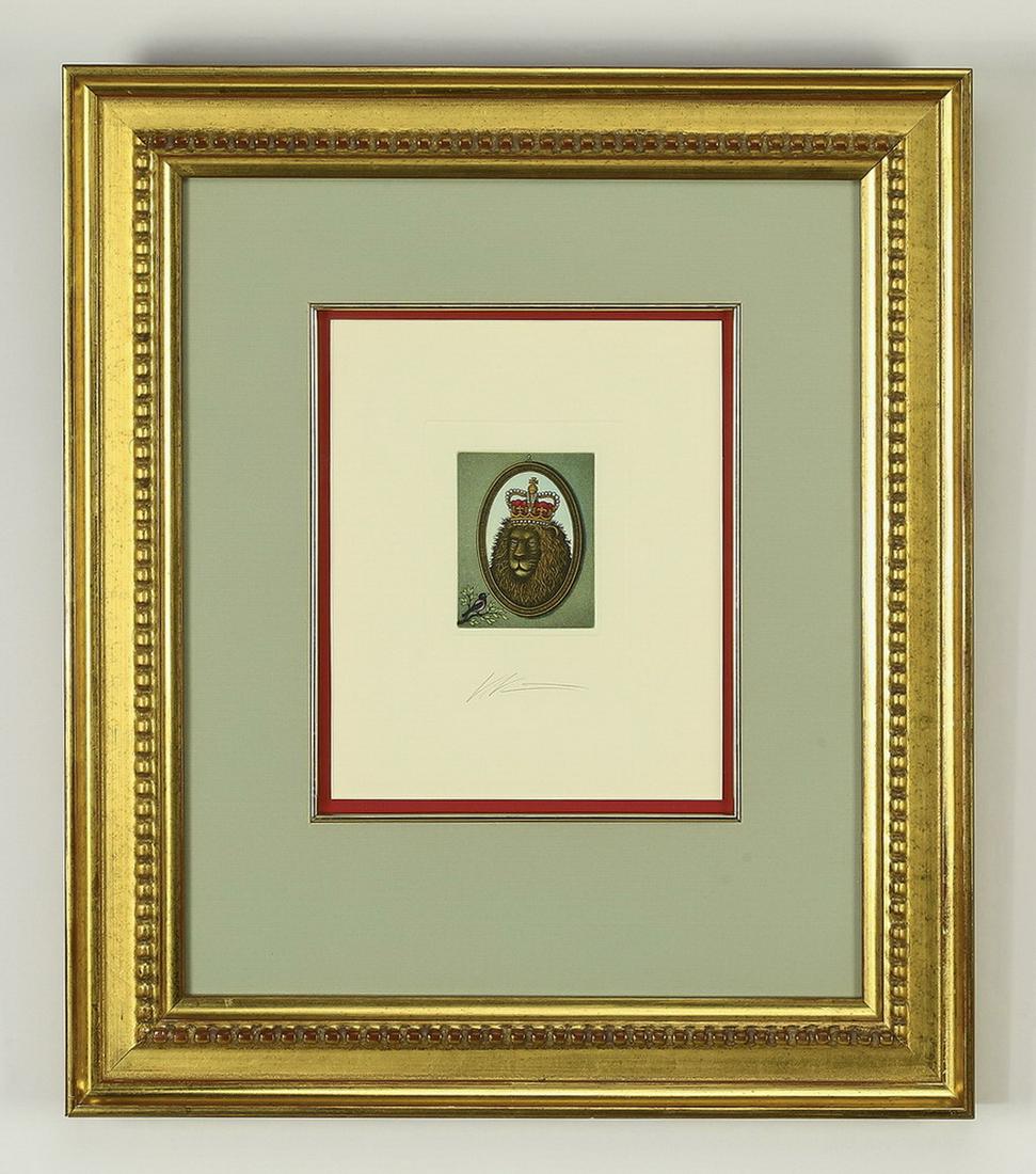 Mezzotint of a crowned lion (1 of 5)