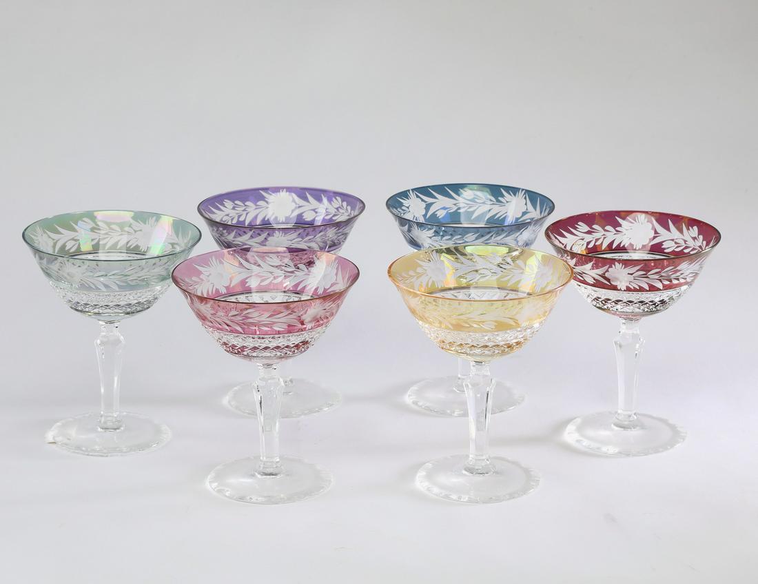 (6) Pastel cut to clear champagne or dessert coupes (1 of 2)