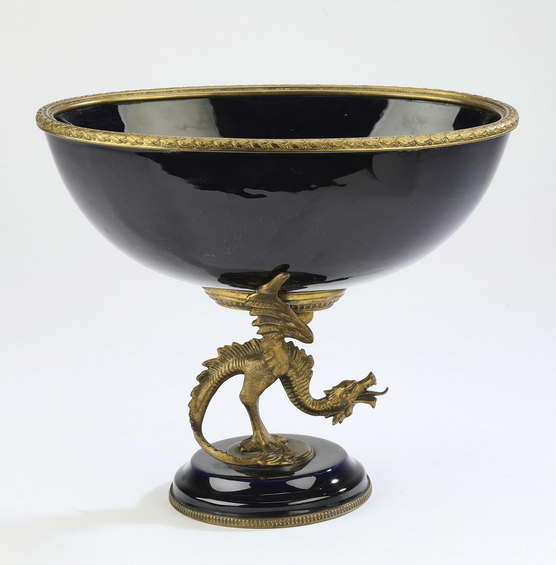 Cobalt porcelain and dragon figural centerpiece (1 of 5)