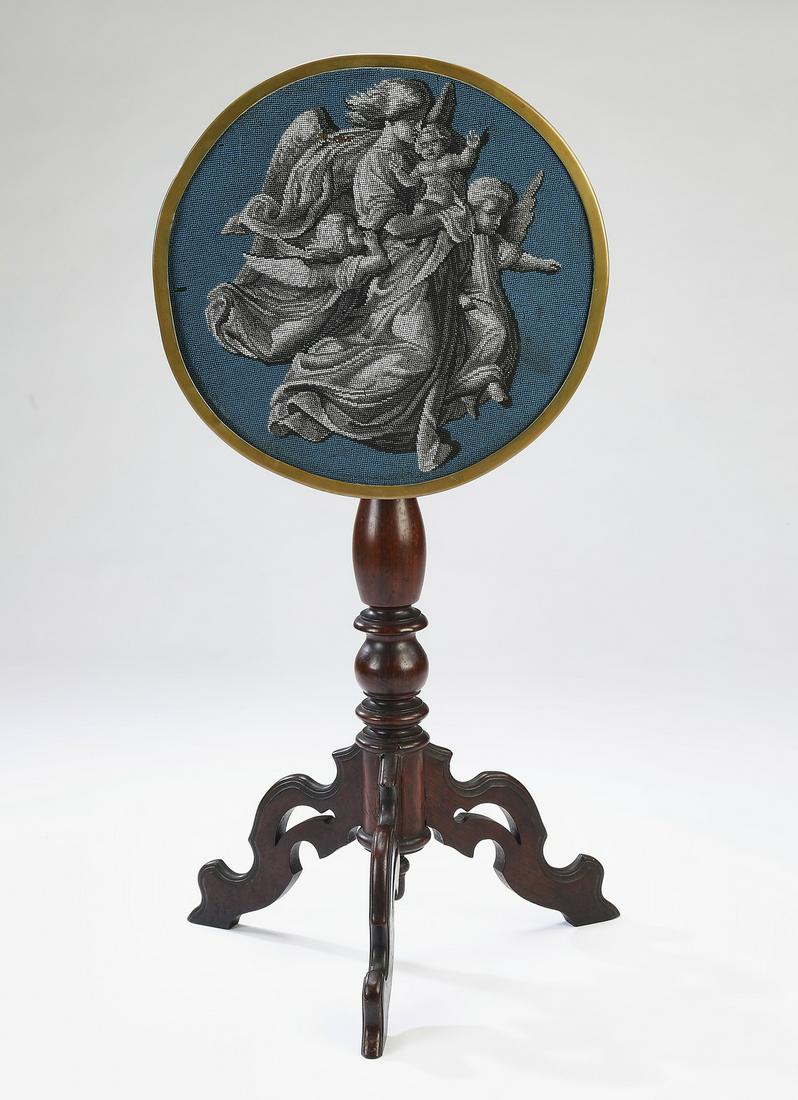 Late 19th c tilt top beaded embroidery pedestal table (1 of 5)