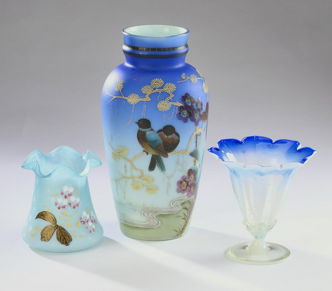 Group of (3) blue art glass vases (1 of 3)