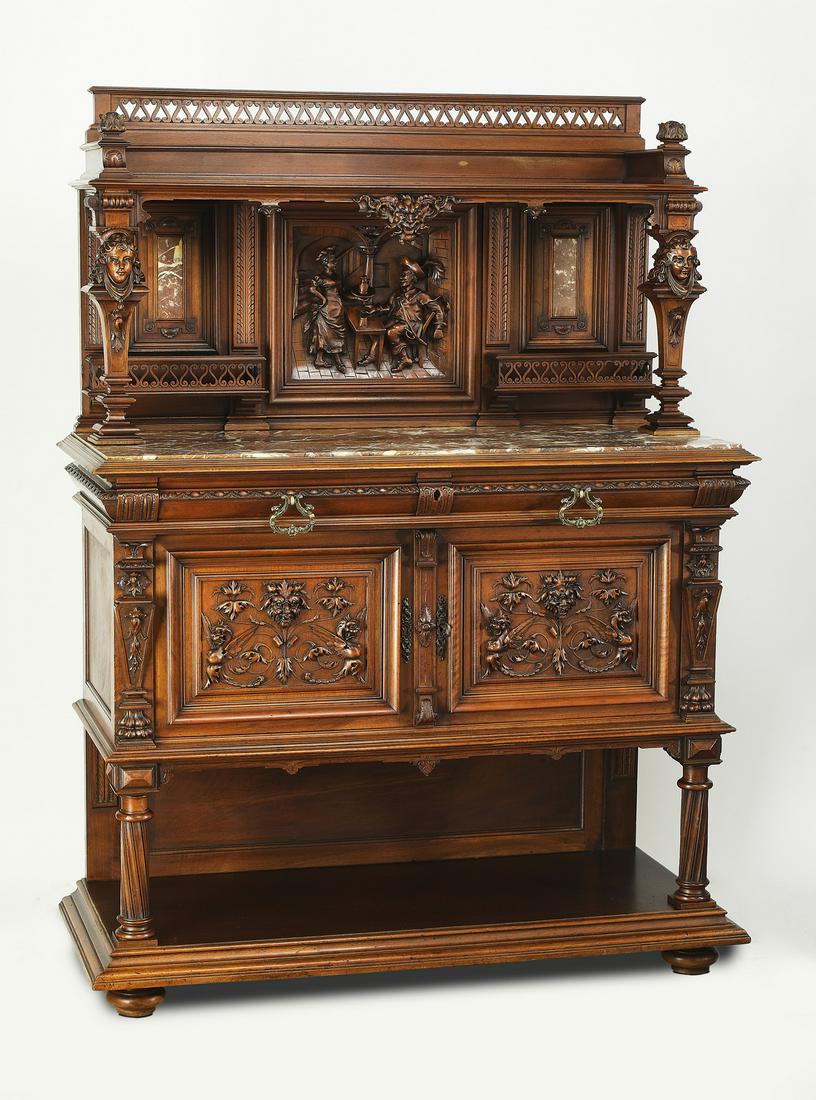 19th c. French carved walnut marble top sideboard (1 of 6)