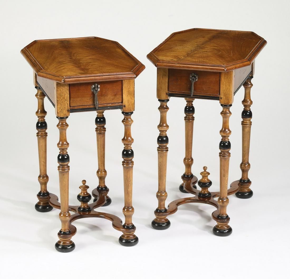 (2) Early 20th c. turned walnut octagonal side tables (1 of 3)