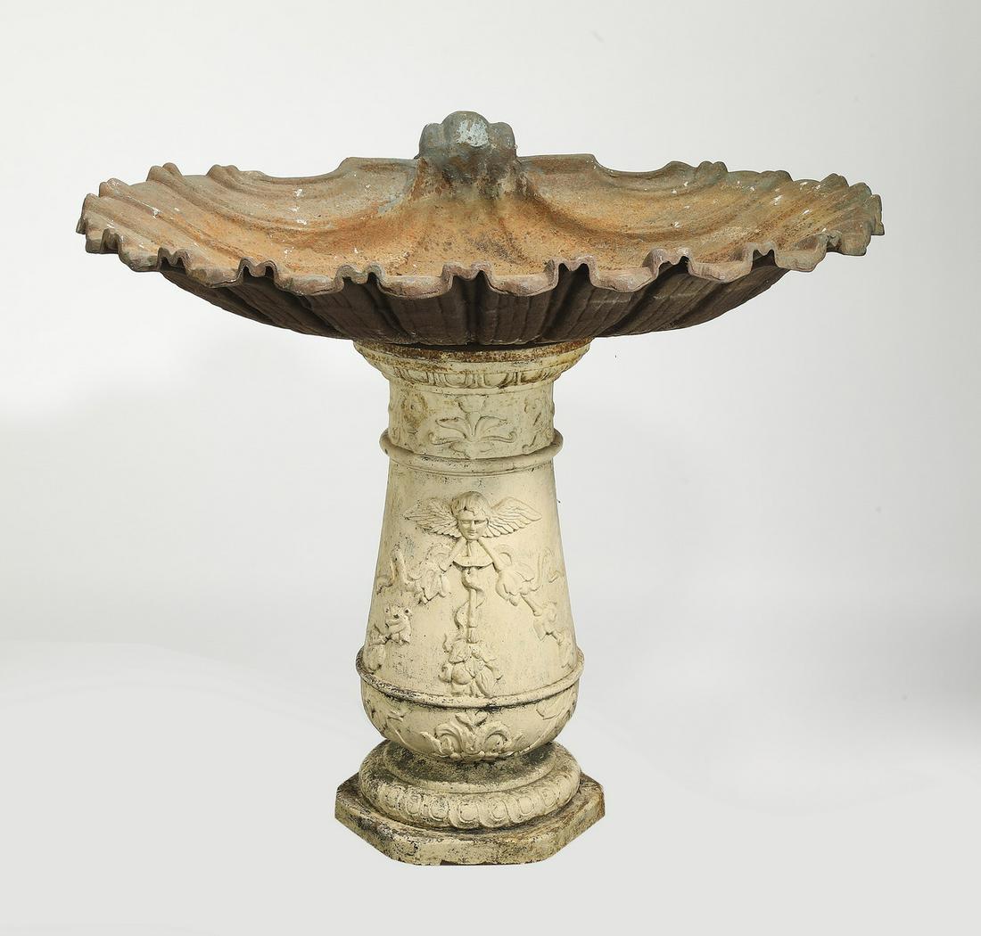19th c. French patinated cast iron bird bath, 39"w (1 of 5)