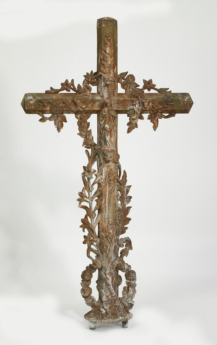 Early 20th c. French cast iron cross, 52"h (1 of 3)