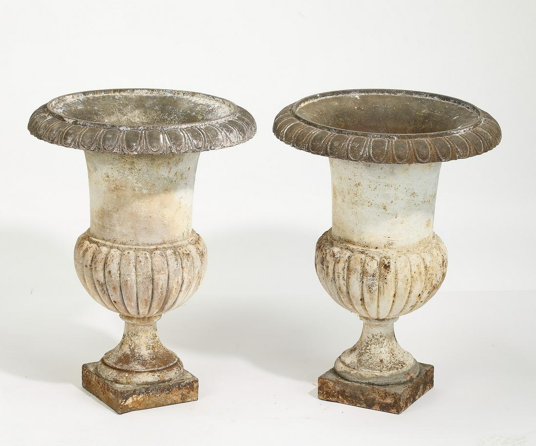 (2) 19th c. French paint-decorated cast iron urns (1 of 2)