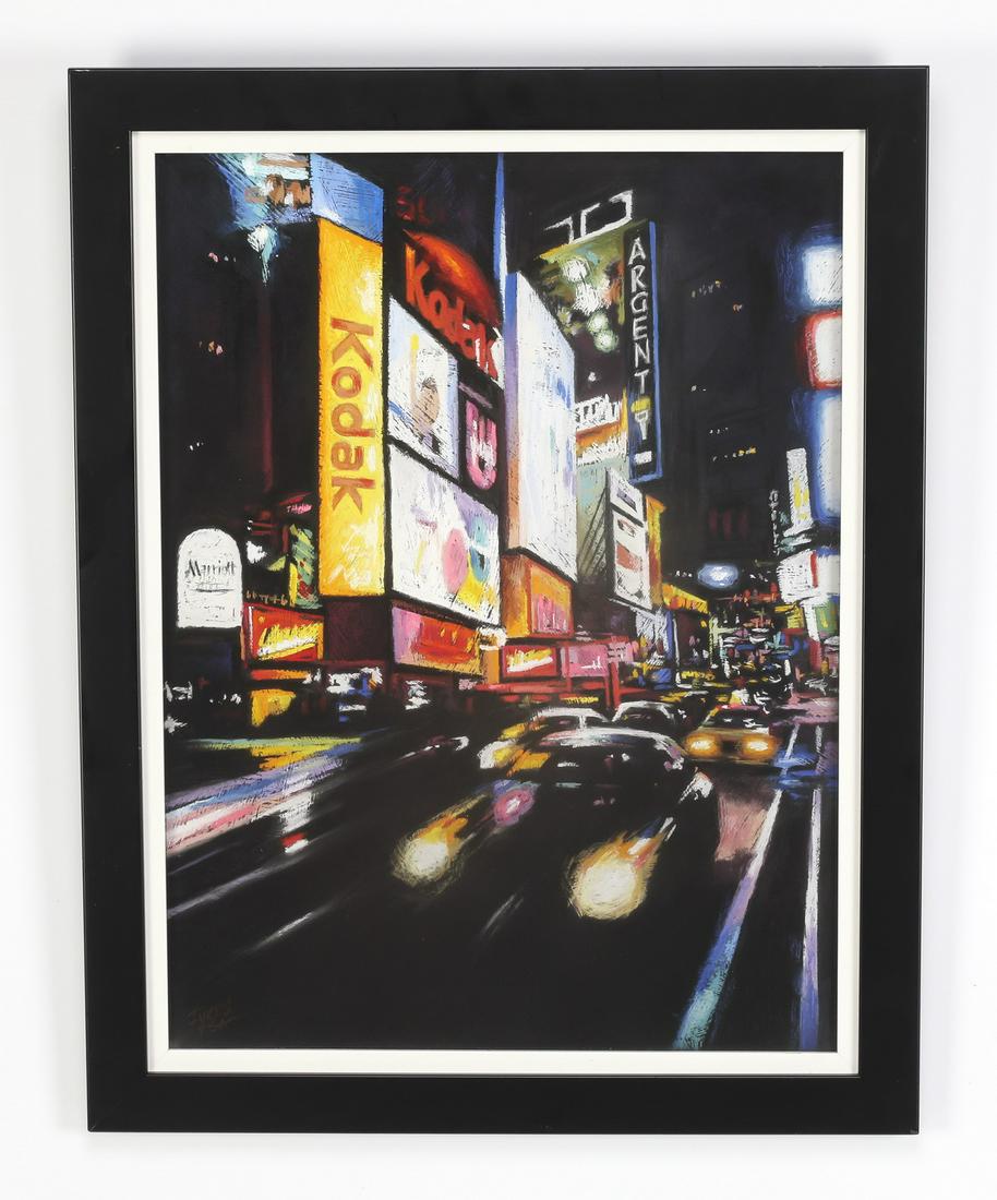 Christine Ivers signed pastel of Times Square, NYC (1 of 4)