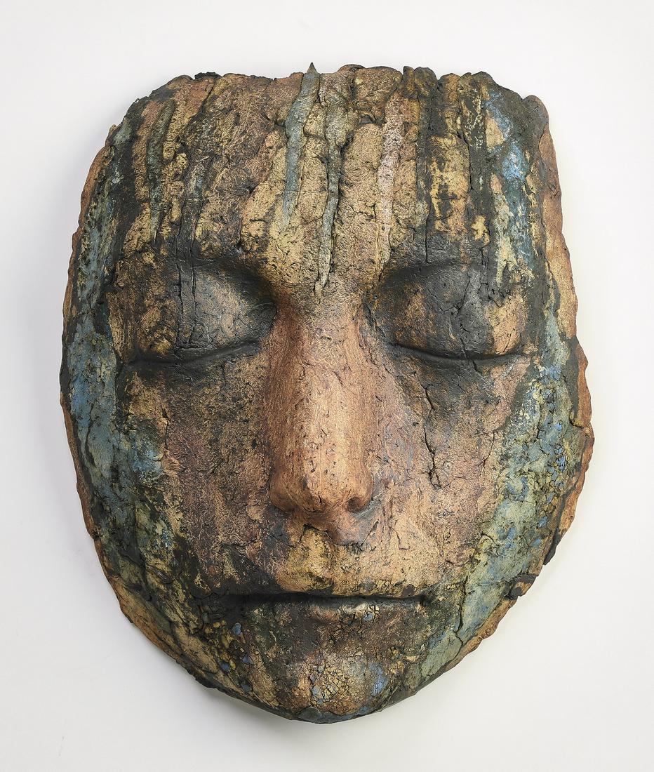 Paint-decorated pottery wall sculpture (1 of 3)